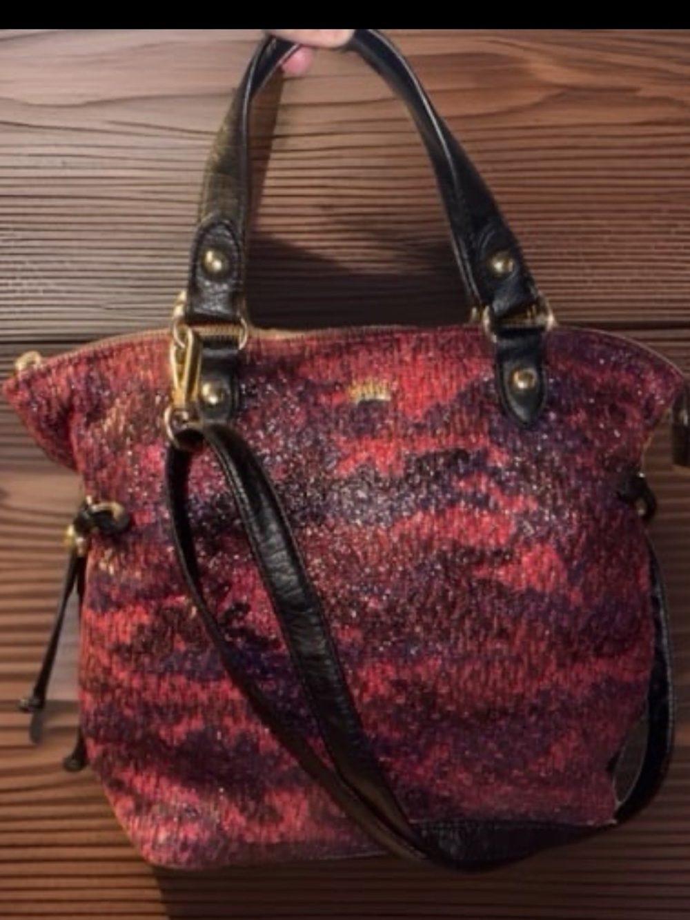 Vintage Juicy Couture pinkish red and purplish blue woven camouflage bag